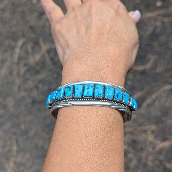 Vintage Navajo Bracelet Signed Native American Indian Jewelry Turquoise sz 6.75* - Picture 4 of 11